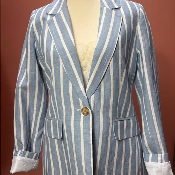 Philosophy Blue & White Striped Linen Blend Blazer – Sz S - Picture 3 of 9